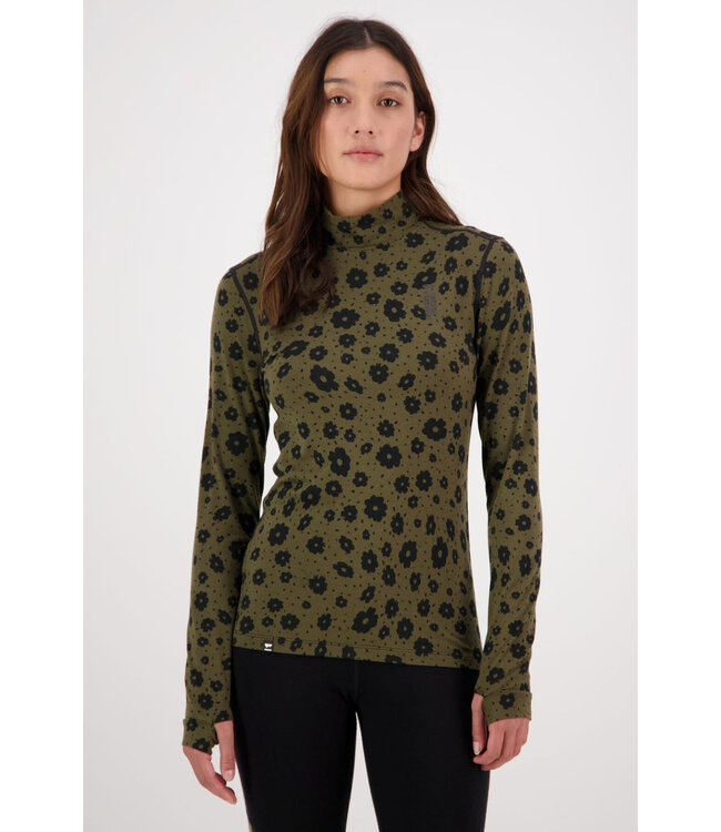 MONS ROYALE MONS ROYALE Women's Cascade Merino Flex 200 Mock Neck Long  Sleeve Evergreen