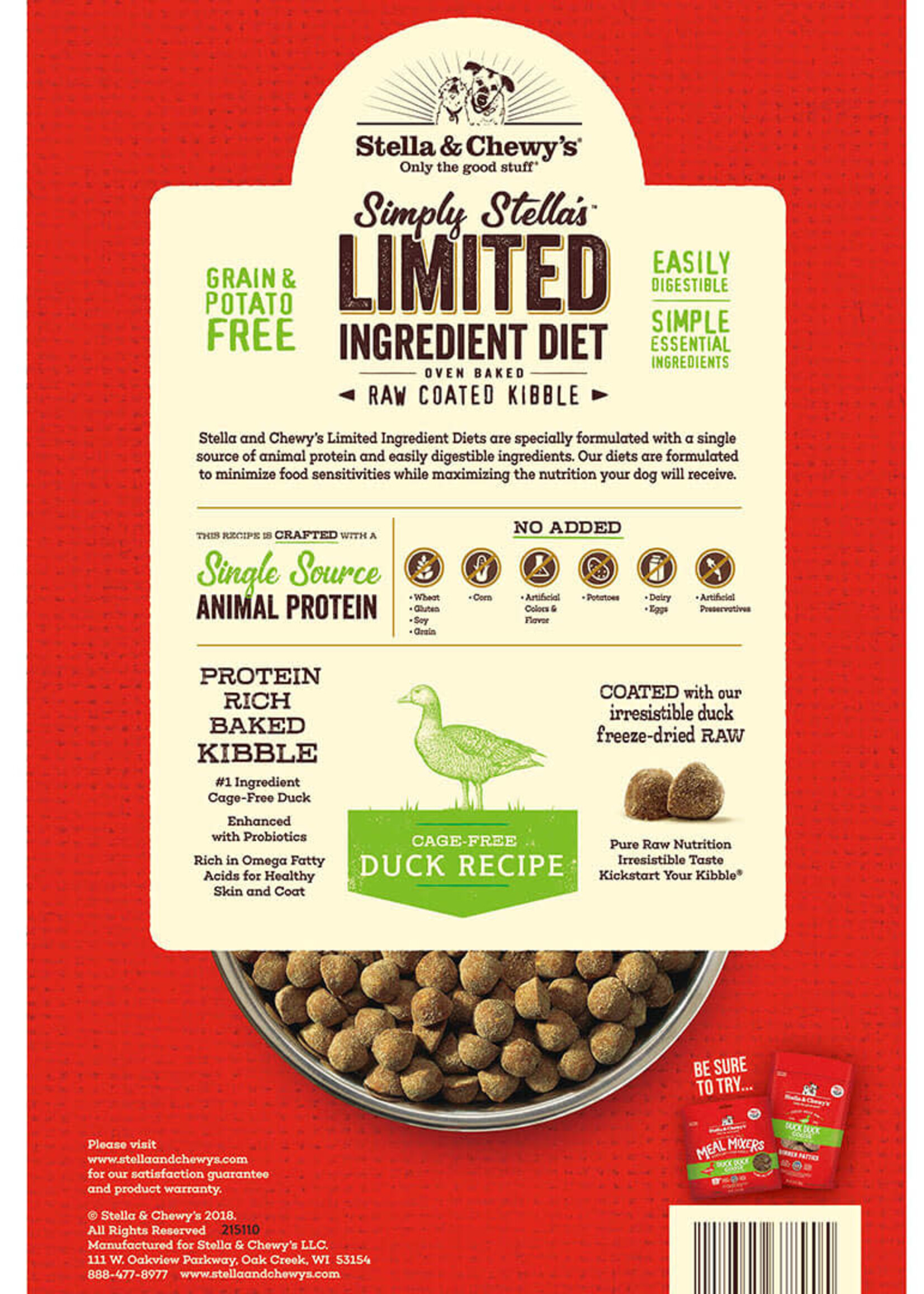 Stella & Chewy's Stella & Chewy's Raw Coated Kibble Limited Ingredient Cage-Free Duck Recipe Dry Dog Food