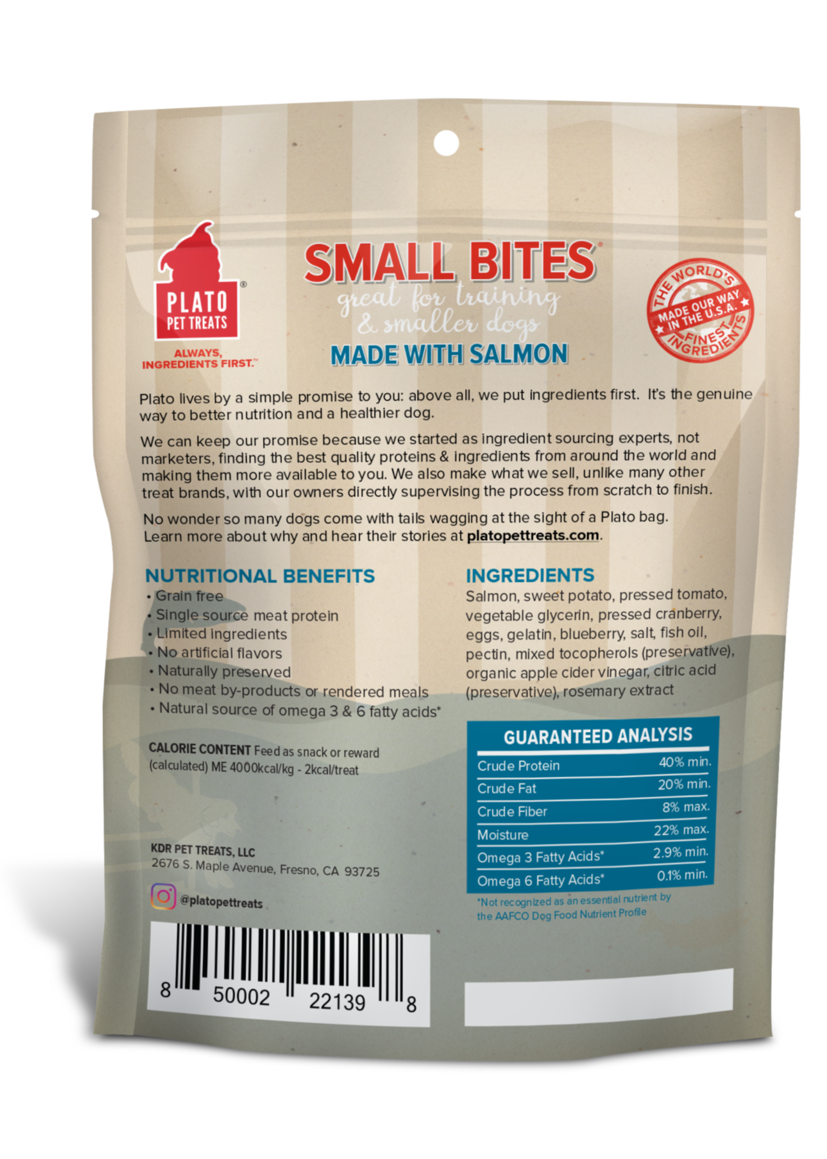 Plato Pet Treats Plato Pet Treats Small Bites Salmon Meaty Morsel Dog Treats 6-oz