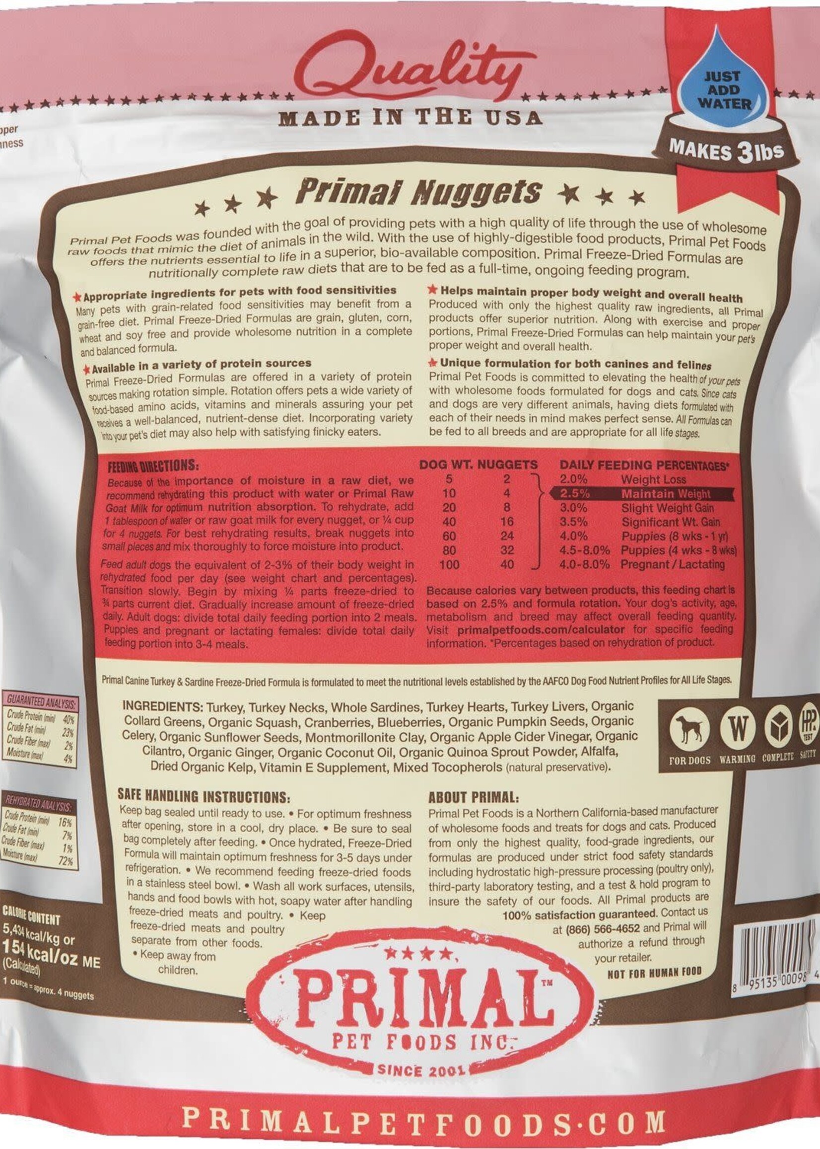 Primal Primal Freeze-Dried Nuggets Grain-Free Turkey & Sardine Formula Dog Food