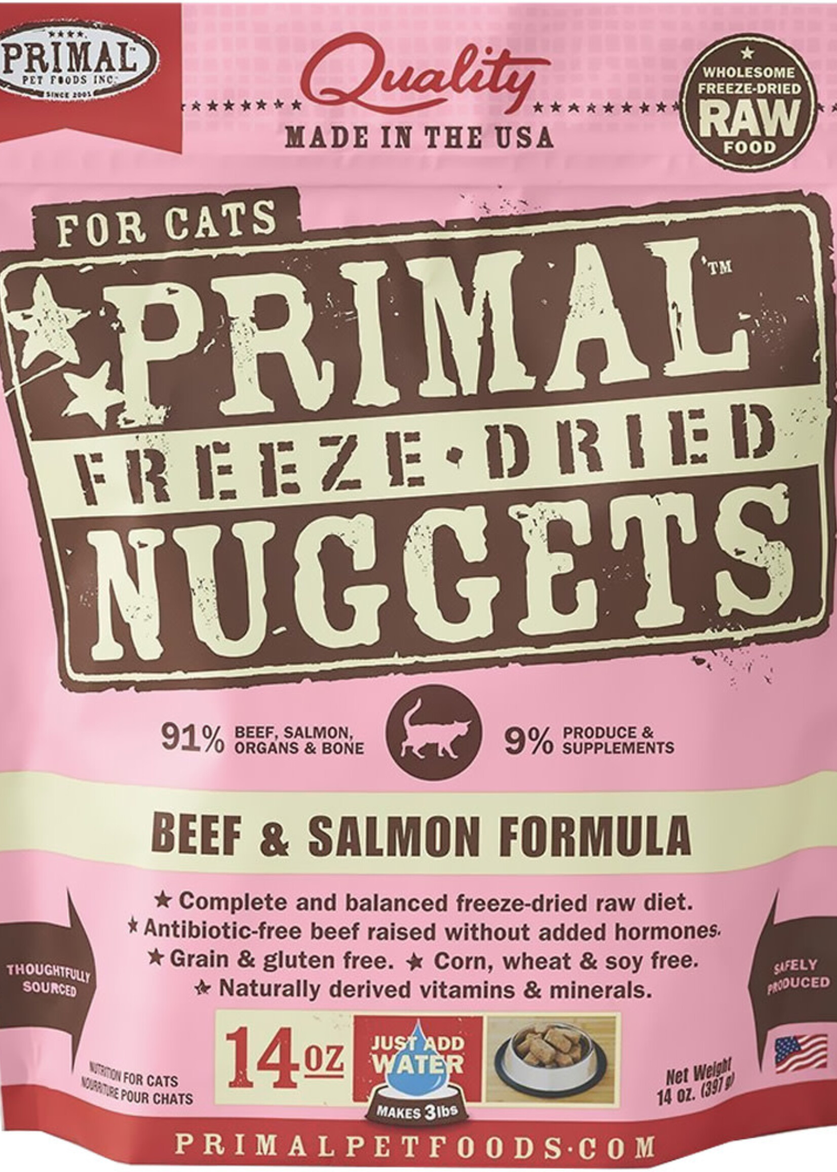 Primal Primal Freeze-Dried Nuggets Grain-Free Beef & Salmon Formula Cat Food 14-oz