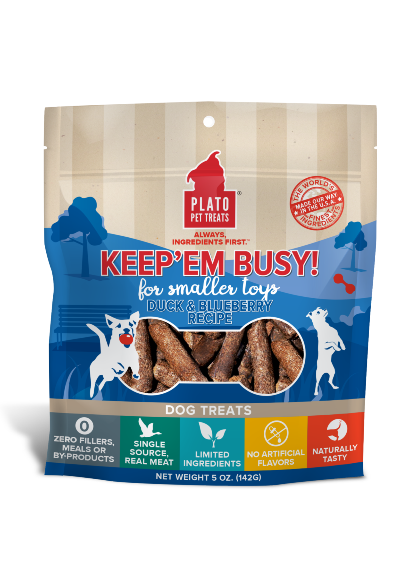 Plato Pet Treats Plato Pet Treats Keep'Em Busy Duck & Blueberry Recipe Meat Sticks Dog Treats