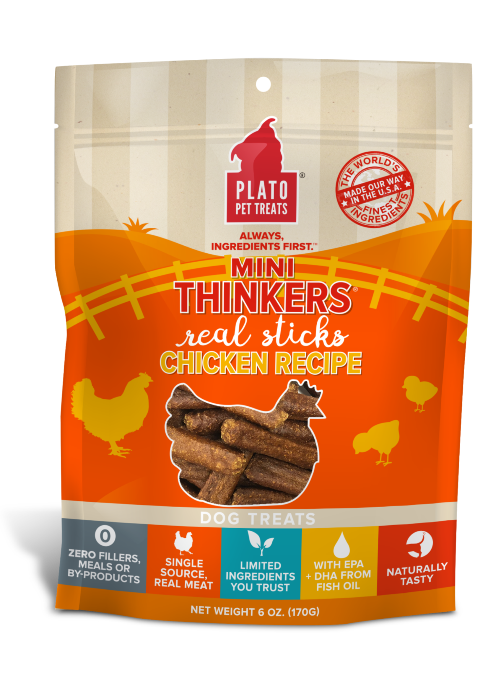 Plato Pet Treats Plato Pet Treats Mini Thinkers Chicken Recipe Meat Sticks Dog Treats 6-oz