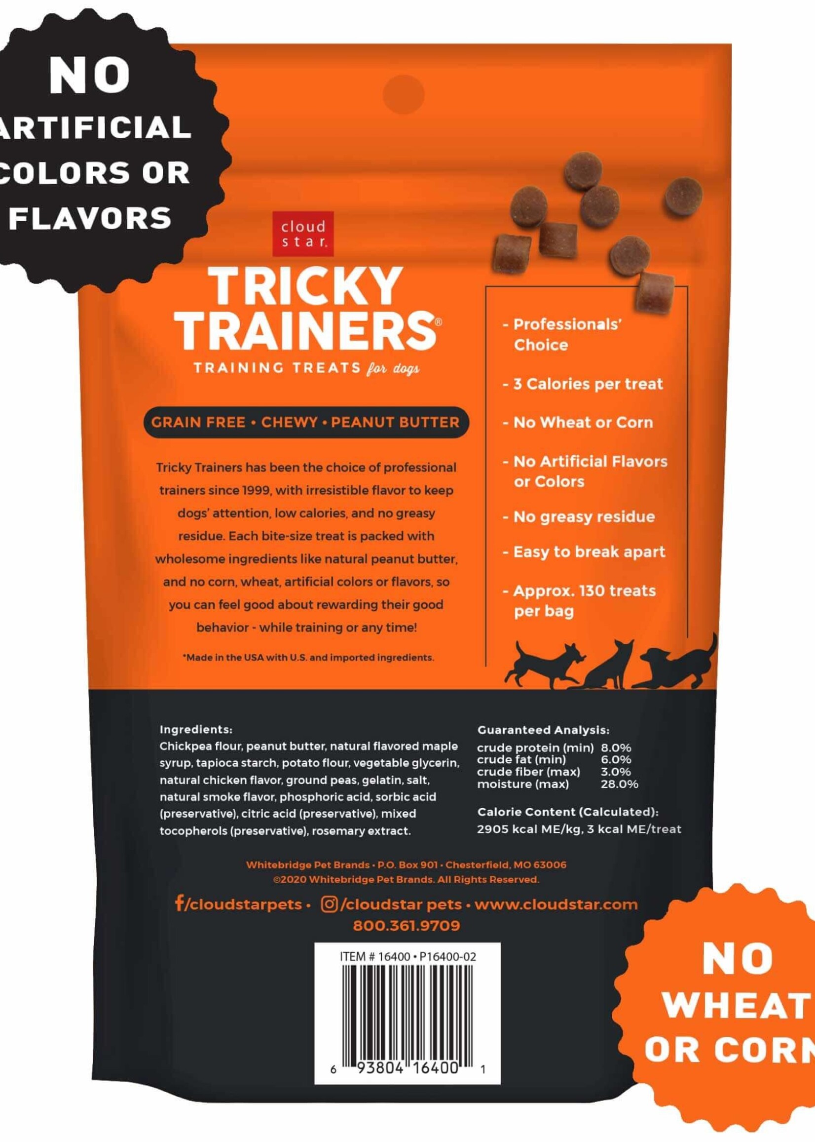 Cloud Star Cloud Star Tricky Trainers Grain-Free Soft & Chewy with Peanut Butter Training Dog Treats