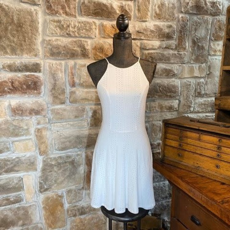 Aqua White Textured Halter Neck Dress, Size M