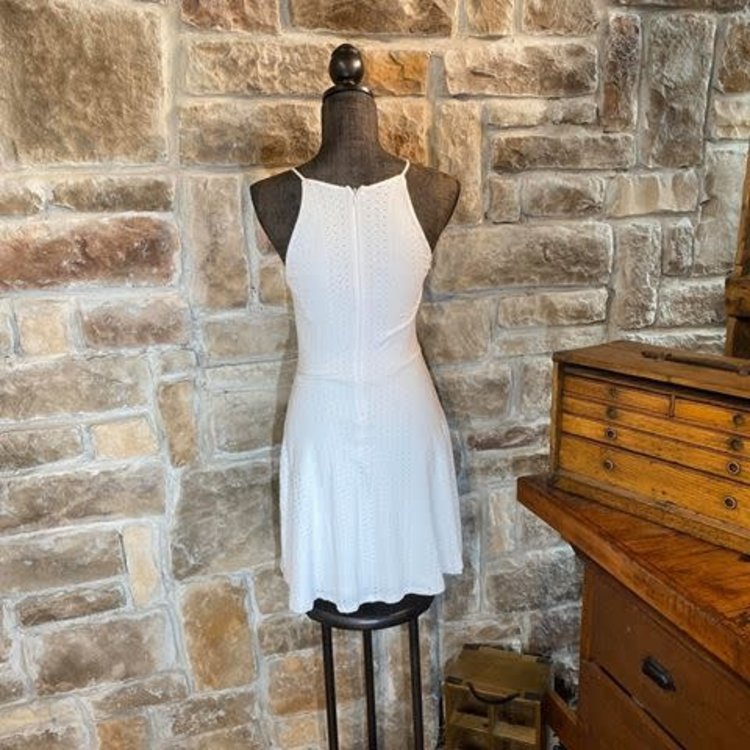 Aqua White Textured Halter Neck Dress, Size M