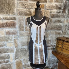 Fate White and Black Sequin Embellished Dress, Size M