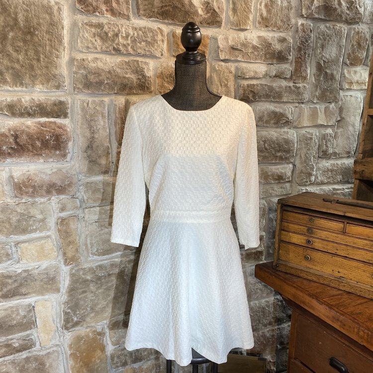 American Living White Long Sleeve Textured A-Line Dress, Size 10