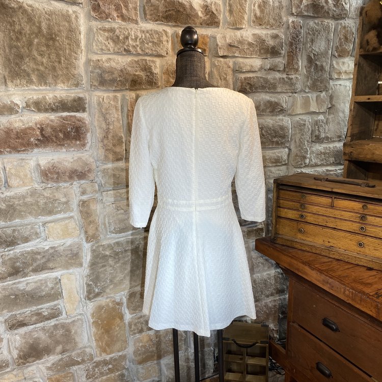 American Living White Long Sleeve Textured A-Line Dress, Size 10