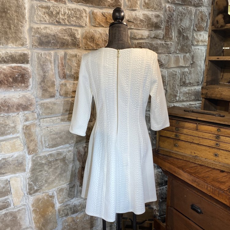 Taylor White Scoop Neck Jacquard Dress