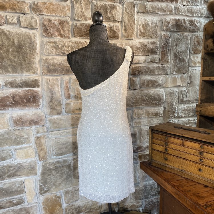 Aidan Mattox White Beaded Sheath Dress, Size 10