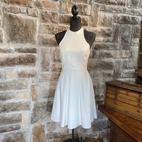 Aqua White Halter Lace Fit and Flare Dress, Size M