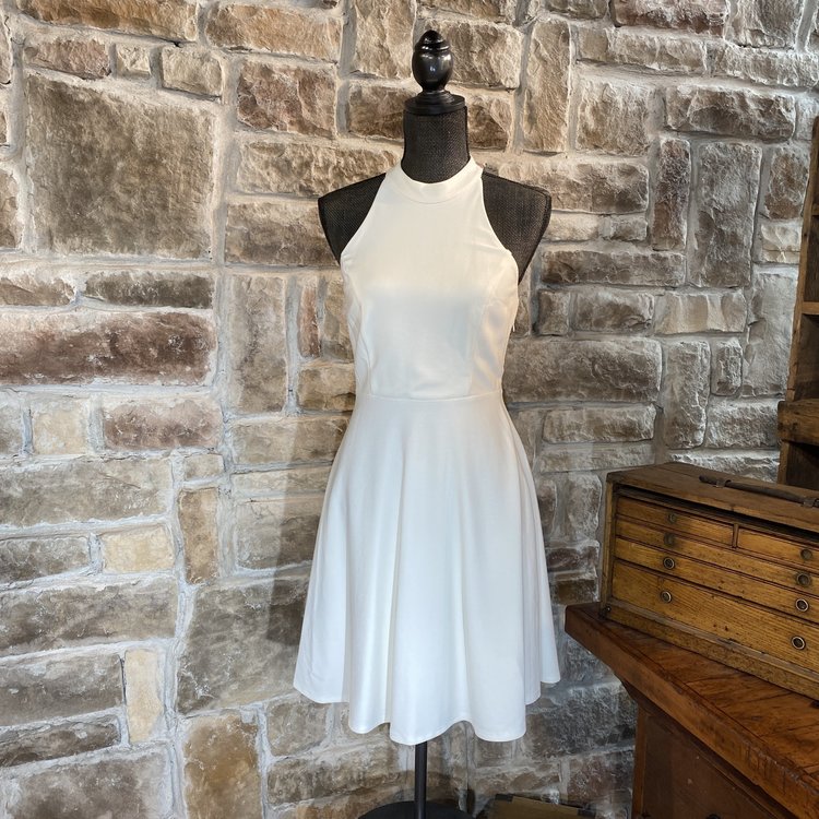 Aqua White Halter Lace Fit and Flare Dress