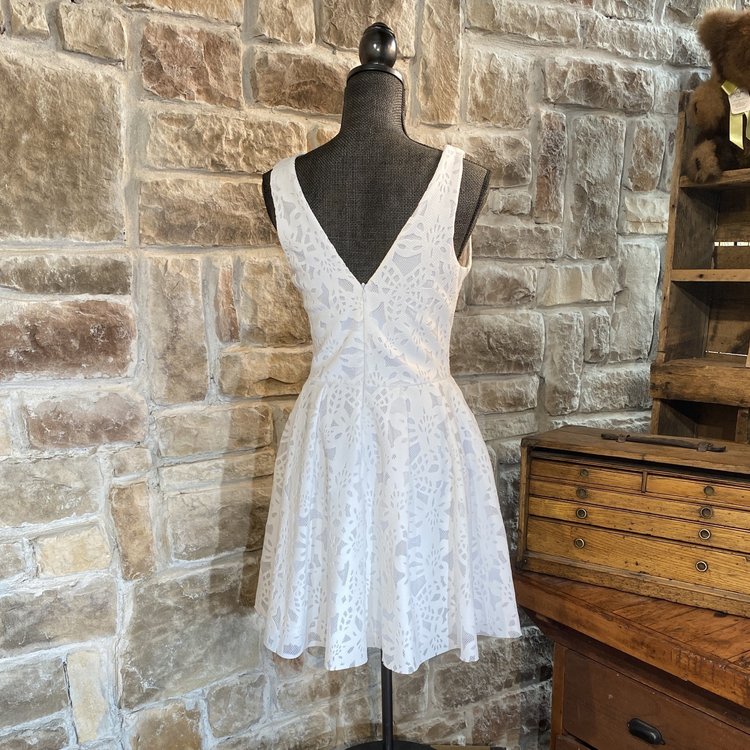 Aqua V-Neck Tank Ivory Laser Cut Cocktail Dress