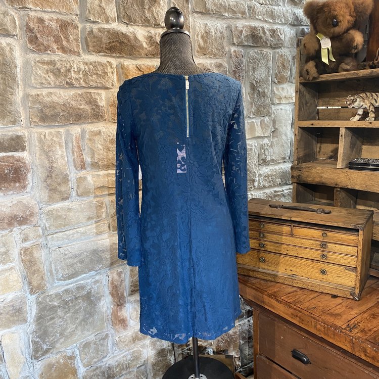 Shelli Segal Lace Blue Long Sleeve Dress, Size 6