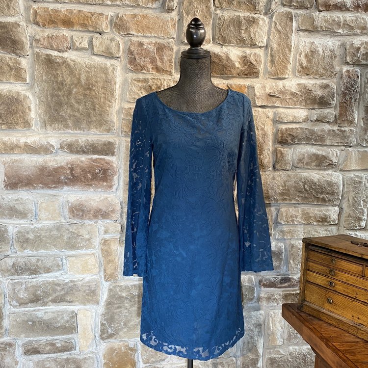 Shelli Segal Lace Blue Long Sleeve Dress, Size 6