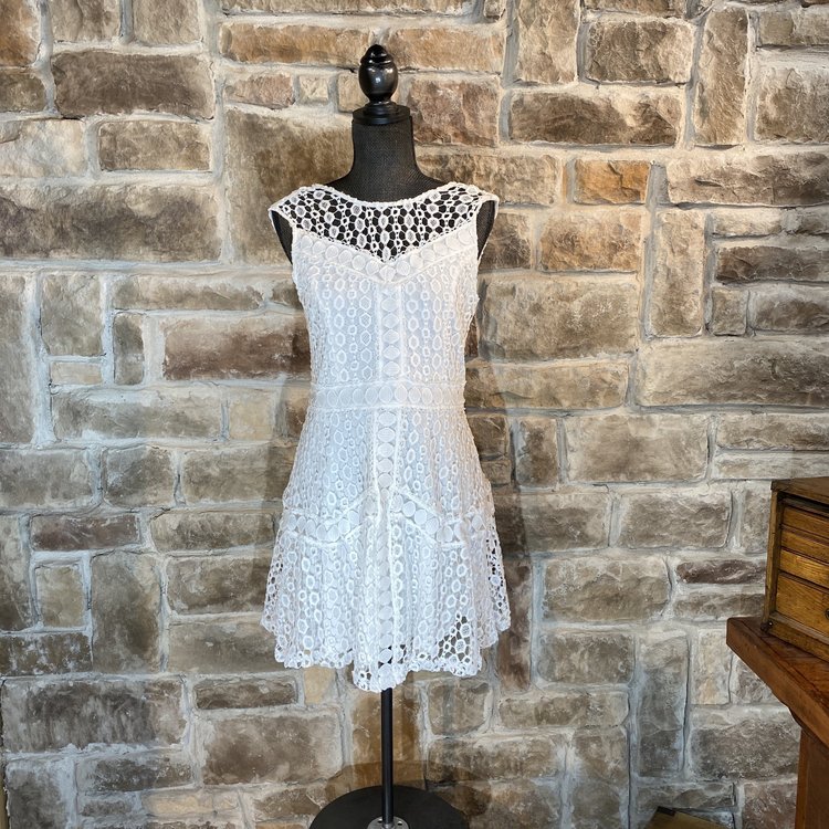 Aqua White Lace Mini Cocktail Dress, Size M
