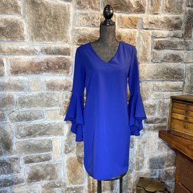MSK Blue Shift Dress With Bell Sleeves, Size 6