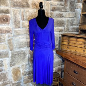 Meaneor Royal Blue 3/4 Sleeve Casual A-Line with Ruched Band Dress, Size S