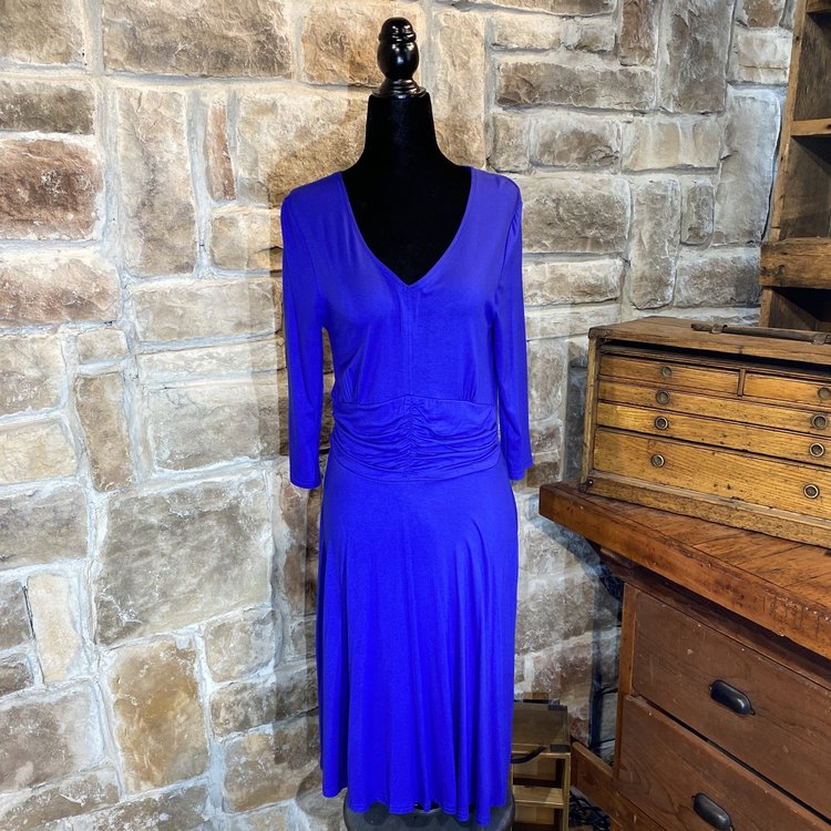Meaneor Royal Blue 3/4 Sleeve Casual A-Line with Ruched Band Dress, Size S