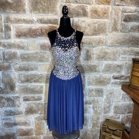 Glamour Blue Halter Neck Cut Out Jeweled Dress, Size 6