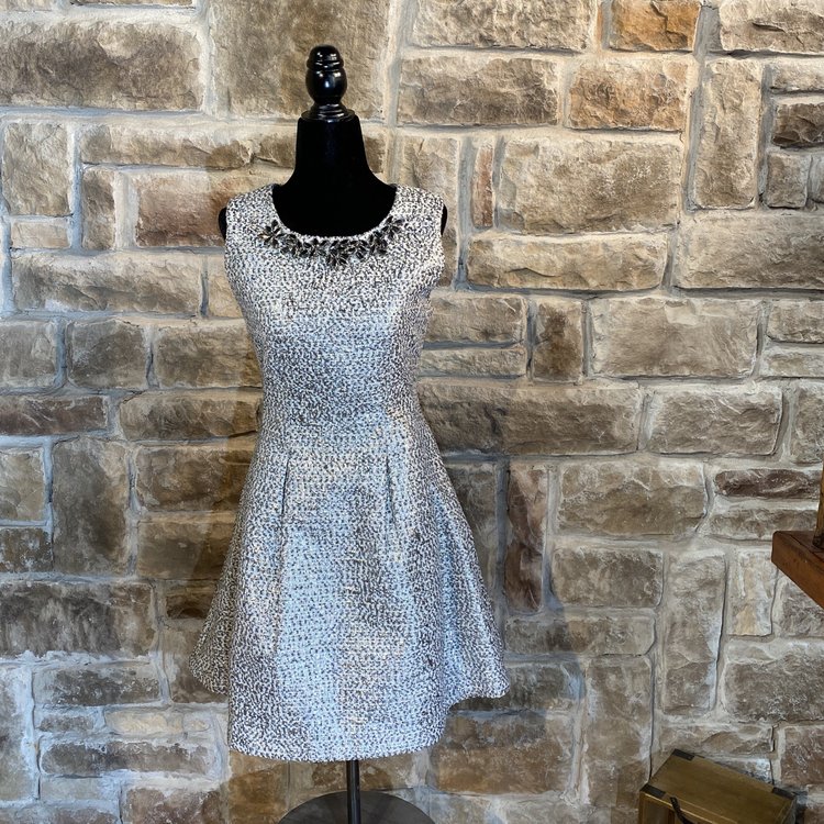 JOA Silver Fit and Flare Dress, Size S