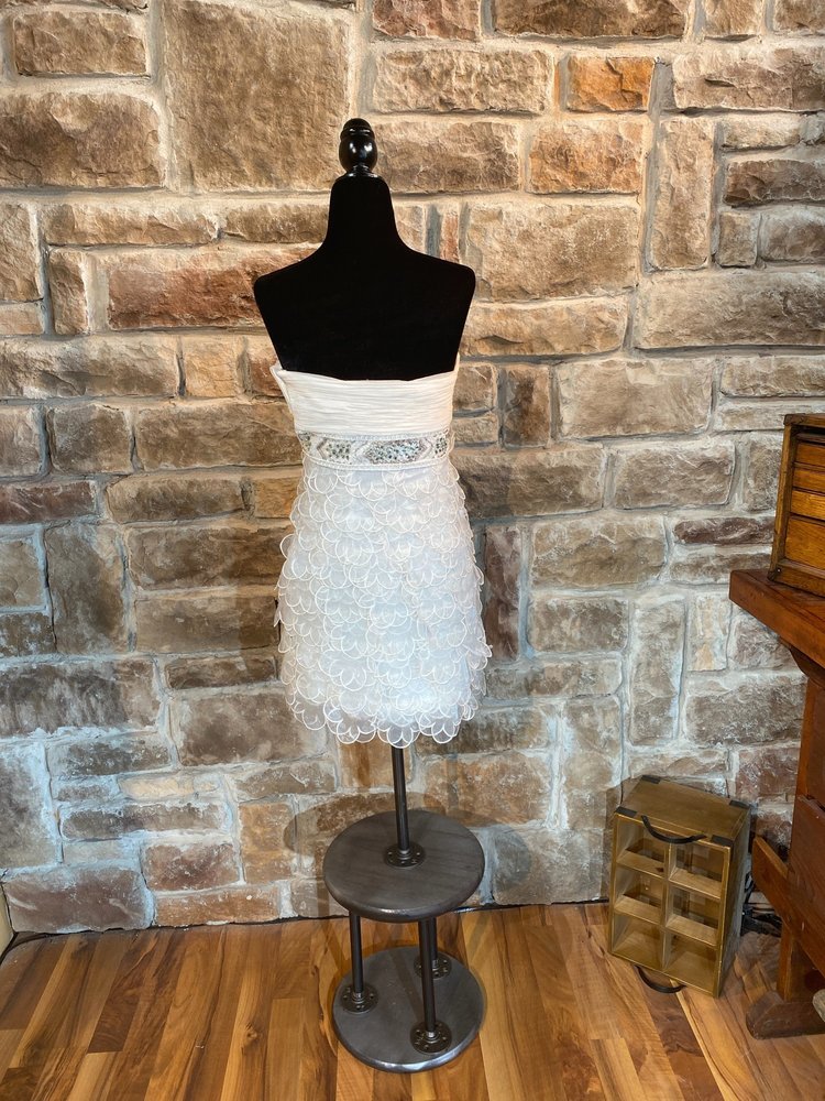 Ivory Appliqué Beaded Cocktail Dress, Size 2