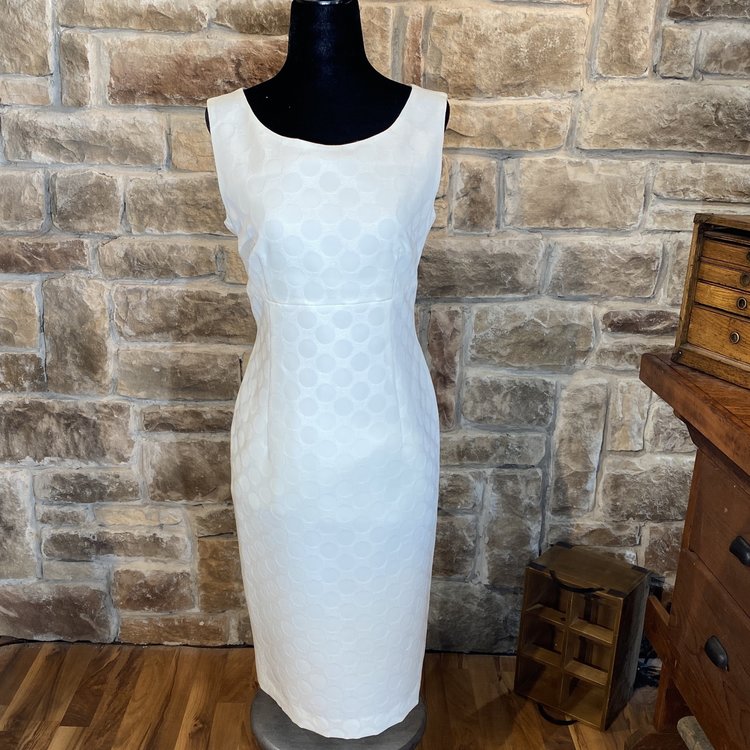 White Polka Dot Sheath Dress, Size S