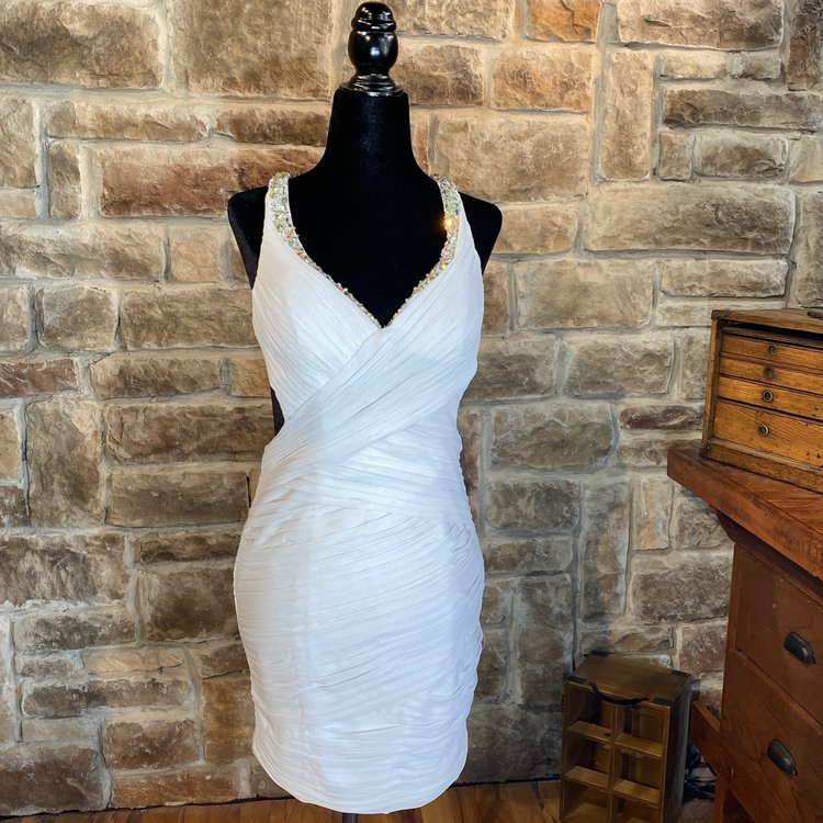 White Embellished Cocktail Dress, Size 6