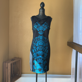 Thalia Sodi Black & Blue Patterned Sheath Dress, Size XL