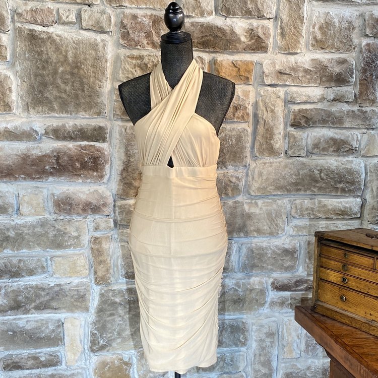 Bardot Cross Ruched Halter Cocktail Dress, Size M