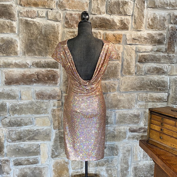Calvin Klein Rose Gold Cowl Back Cocktail Dress, Size 8