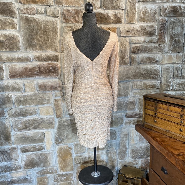 Aidan Mattox Light Pink Long- Sleeve Sequined Dress, Size 10