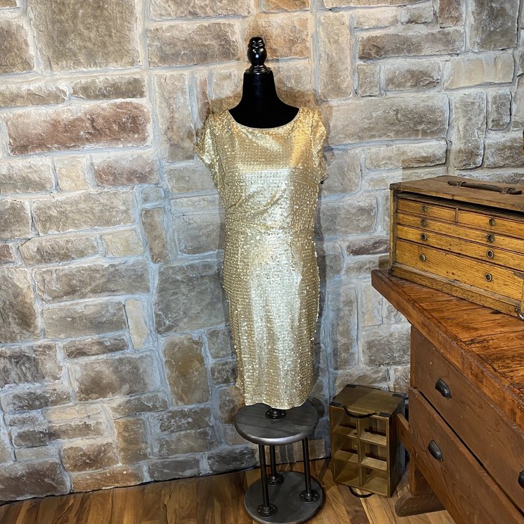 Adrianna Papell Gold Sequin Dress, Size M