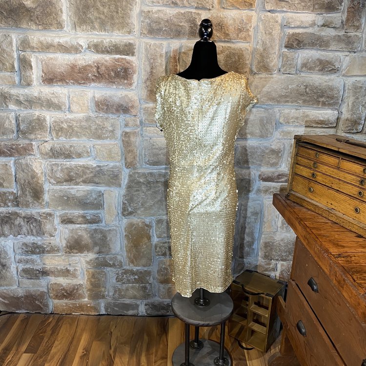 Adrianna Papell Gold Sequin Dress, Size M
