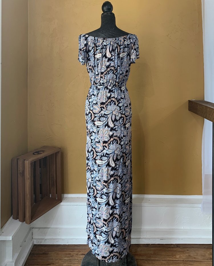 Aqua Paisley Sun Dress with Slit, Size L