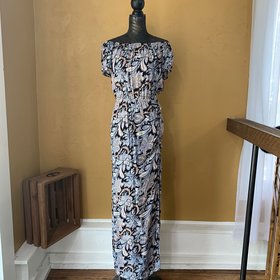 Aqua Paisley Sun Dress with Slit, Size L