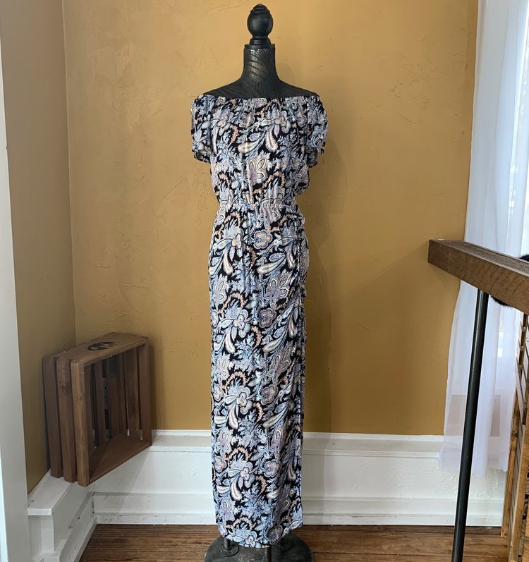 Aqua Paisley Sun Dress with Slit, Size L