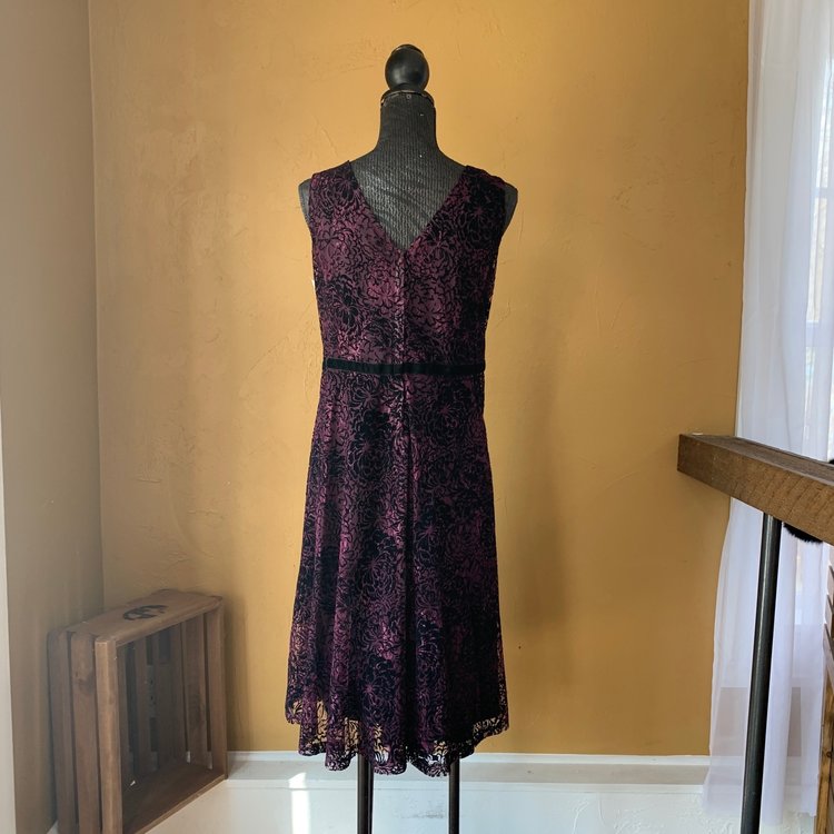 Michel Studio Purple Mesh Floral Dress, Size 18