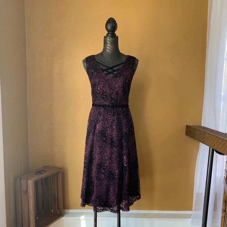Michel Studio Purple Mesh Floral Dress, Size 18