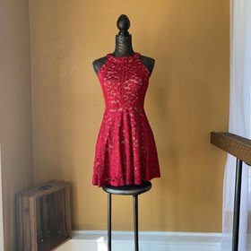 Aqua Maroon Lace Fit and Flare Dress, Size L