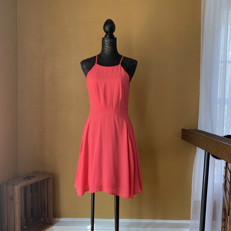 Aqua Pink Chiffon Halter Dress, Size L