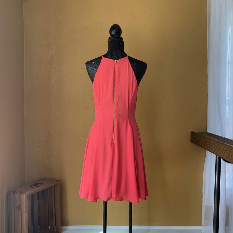 Aqua Pink Chiffon Halter Dress, Size L