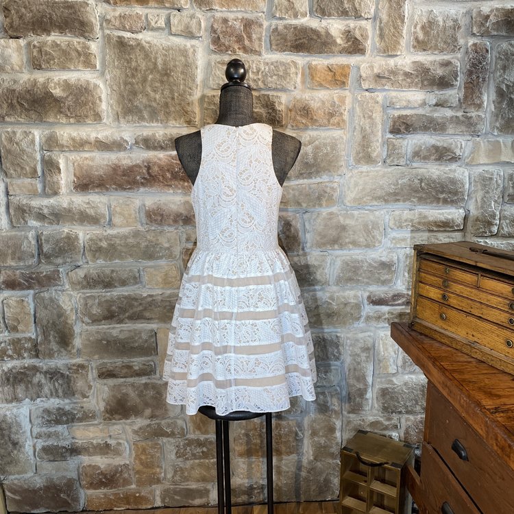Aidan Mattox White Lace Fit and Flare Dress, Size 8