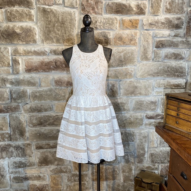 Aidan Mattox White Lace Fit and Flare Dress, Size 8