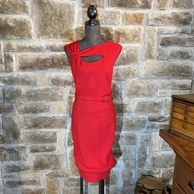 Red Belted Cut-Out Dress, Size 8