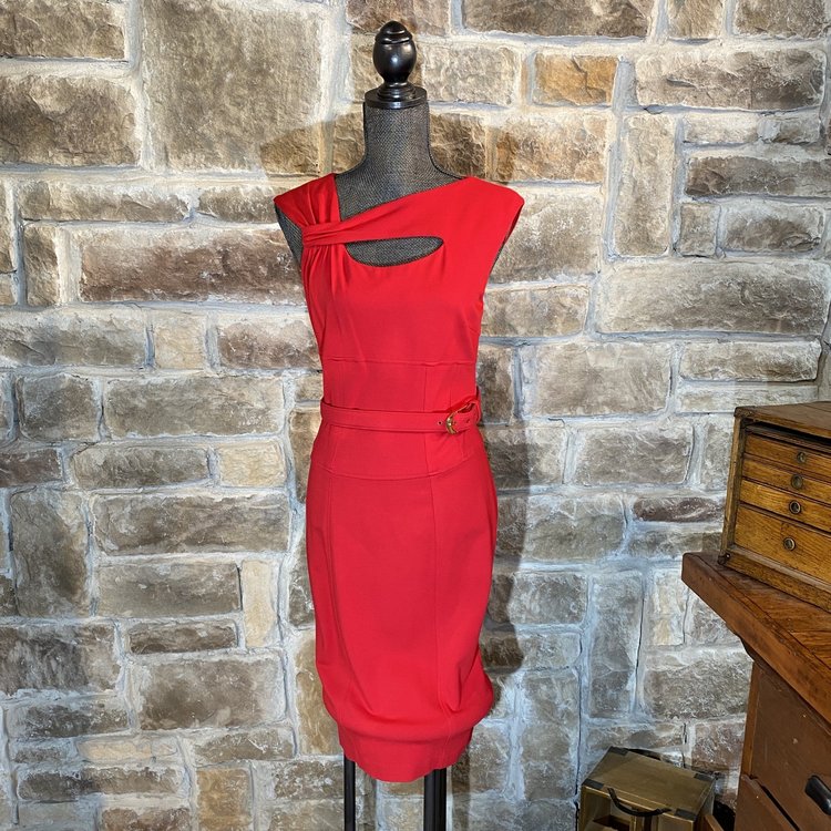 Red Belted Cut-Out Dress, Size 8