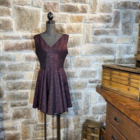 Maroon and Black Pattern Dress, Size 10