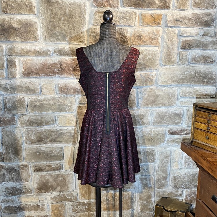 Maroon and Black Pattern Dress, Size 10