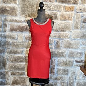 Red Sheath with Bling Collar Dress, Size 7